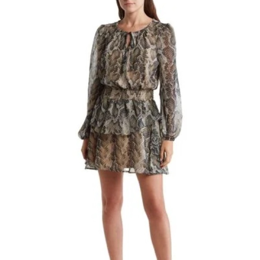 Steve Madden Snake Print Long Sleeve Smocked-waist Mini Dress in XS (NWT)